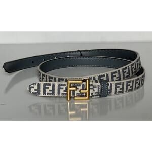 Fendi FF Gold Buckle Reversible Slim Gray Belt 90/36 Italy 8C0719 NWT $550